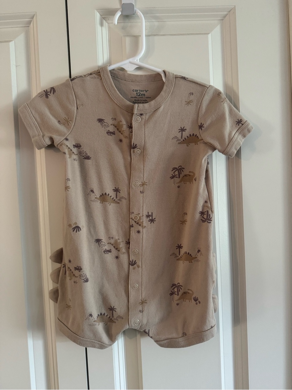 Carter's Tan Dinosaur Short-Sleeve One-Piece Footie